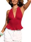 Camiseta regata feminina CUPSHE, floral, avental, com babados, vermelha L