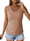 Camiseta regata feminina Dokotoo com decote em V, malha canelada, franzida, cáqui