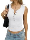 Camiseta regata feminina EasyGala, algodão Henley com nervuras, branca pura, L Camiseta regata feminina EasyGala, algodão Henley com nervuras, branca pura, L