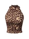 Camiseta regata feminina Floerns com estampa animal Halter Brown Leopard