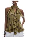 Camiseta regata feminina GORGLITTER de malha com babados, verde chiffon