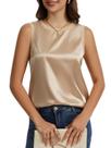 Camiseta regata feminina KateModa, seda, cetim, gola redonda, S, champanhe