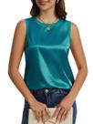 Camiseta regata feminina KateModa, seda, cetim, gola redonda, verde, S