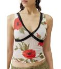 Camiseta regata feminina Leyajedol, Y2K, renda, decote em V, curta, branca