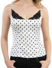 Camiseta regata feminina LILTWIST de bolinhas com acabamento em renda e alça espaguete