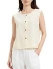 Camiseta regata feminina Lingjiazi 1314, linho, gola redonda, bege claro