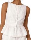 Camiseta regata feminina SKIKYAN, de linho, sem mangas, com botão peplum frontal