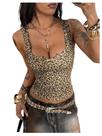 Camiseta regata feminina SOLY HUX com estampa de leopardo canelada sem mangas