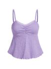 Camiseta regata feminina SOLY HUX, franzida em peplum, lilás fluida, roxa Camiseta regata feminina SOLY HUX, franzida em peplum, lilás fluida, roxa