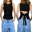 Camiseta regata feminina Sorlife Y2k com bolinhas, gola de barco, sem mangas