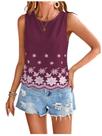 Camiseta regata feminina SweatyRocks, sem mangas, boho, ilhó, vermelha, violeta