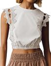 Camiseta regata feminina Ythomm com acabamento em renda recortada em bolha de algodão branco Camiseta regata feminina Ythomm com acabamento em renda recortada em bolha de algodão branco