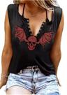 Camiseta regata Fensajomon Halloween Gothic Red Bat Skull para mulheres
