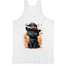 Camiseta Regata Halloween Cute Gato Preto Bruxo Camiseta Regata Halloween Cute Gato Preto Bruxo