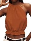 Camiseta regata IDEALSANXUN, cabresto de linho para mulheres, vermelho tijolo, tamanho M
