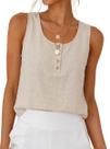 Camiseta regata IDEALSANXUN de linho para mulheres, primavera, verão, bege