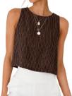 Camiseta regata IDEALSANXUN listrada de algodão e linho sem mangas para mulheres Camiseta regata IDEALSANXUN listrada de algodão e linho sem mangas para mulheres