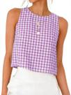 Camiseta regata IDEALSANXUN roxa de guingão sem mangas para mulheres Camiseta regata IDEALSANXUN roxa de guingão sem mangas para mulheres