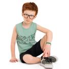 Camiseta Regata Infantil Masculina Machão 100% algodão Verde Pistache Dinossauro 4, 5, 6 anos