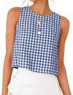 Camiseta Regata Kinghua Gingham para Mulher 2026 Primavera Verão Azul XL