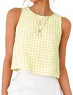 Camiseta regata Kinghua Gingham para mulheres 2026 Primavera Verão (amarela, S)