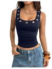 Camiseta regata MakeMechic Grommet Eyelet Grunge sem mangas azul XS
