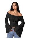 Camiseta regata MakeMeChic Off Shoulder de renda preta para mulheres Camiseta regata MakeMeChic Off Shoulder de renda preta para mulheres