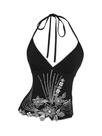Camiseta regata MakeMechic Sequin Halter Floral Y2K preta/prata