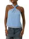 Camiseta regata MakeMechic Tie Back Halter Sheer Swiss Dots azul claro