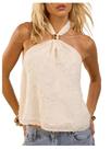 Camiseta regata MakeMechic Tie Open Back Halter Metal branca para mulheres