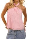 Camiseta regata MakeMechic Tie Open Back Halter Metal rosa para mulheres