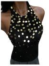 Camiseta regata MakeMechic Y2K de lantejoulas Halter Sparkly Knit Black