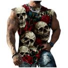 Camiseta regata masculina Domirica, caveira de verão com estampa 3D rosa Camiseta regata masculina Domirica, caveira de verão com estampa 3D rosa