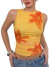 Camiseta regata Milumia Floral Mesh Y2k franzida para mulheres laranja