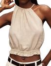 Camiseta regata Mywinway Linen 2026 Spring Crop com gola alta para mulheres