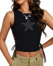 Camiseta regata NQIQO preta Y2K vintage sem mangas Star Rhinestone