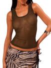 Camiseta regata SOLY HUX Sheer Mesh, sem mangas, marrom café, feminina Camiseta regata SOLY HUX Sheer Mesh, sem mangas, marrom café, feminina