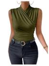 Camiseta regata SweatyRocks Ruched Wrap, gola simulada, feminina, verde militar Camiseta regata SweatyRocks Ruched Wrap, gola simulada, feminina, verde militar
