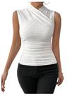 Camiseta regata SweatyRocks Ruched Wrap, gola simulada, sem mangas, branca
