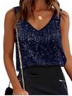 Camiseta regata SweatyRocks Sequin com decote em V Sparkly para mulheres azul