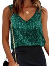 Camiseta regata SweatyRocks Sequin com decote em V Sparkly para mulheres, verde