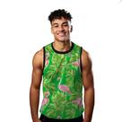 Camiseta Regata Verão Estilo Moda Praia Flamingo Arte Folhas Verde Desenho 1871