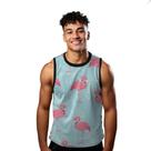 Camiseta Regata Verão Estilo Moda Praia Flamingo Rosa Coqueiros 1796