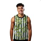 Camiseta Regata Verão Estilo Moda Praia Listras Folhas Verde Natureza 1561