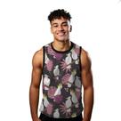 Camiseta Regata Verão Estilo Moda Praia Pássaros Branco Arte Folhas Rosa 1851 Camiseta Regata Verão Estilo Moda Praia Pássaros Branco Arte Folhas Rosa 1851