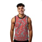 Camiseta Regata Verão Estilo Moda Praia Puzzle Quadrados Pixel Vermelho 1192