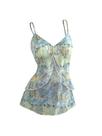 Camiseta regata Verdusa Y2k Babydoll com estampa floral verde para mulheres Camiseta regata Verdusa Y2k Babydoll com estampa floral verde para mulheres