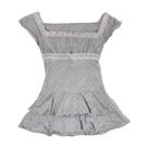 Camiseta RICHTRUE Grunge Emo Goth Y2K Lace Bow Coquete Feminina