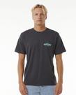 Camiseta Rip Curl Quest Oval Burst Black Jersey 200g, Estampa Frente Costas, Relaxed Fit
