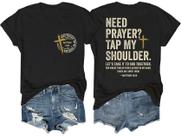 Camiseta SESMIM Need Prayer Tap My Shoulder com decote em V, versículo bíblico Camiseta SESMIM Need Prayer Tap My Shoulder com decote em V, versículo bíblico